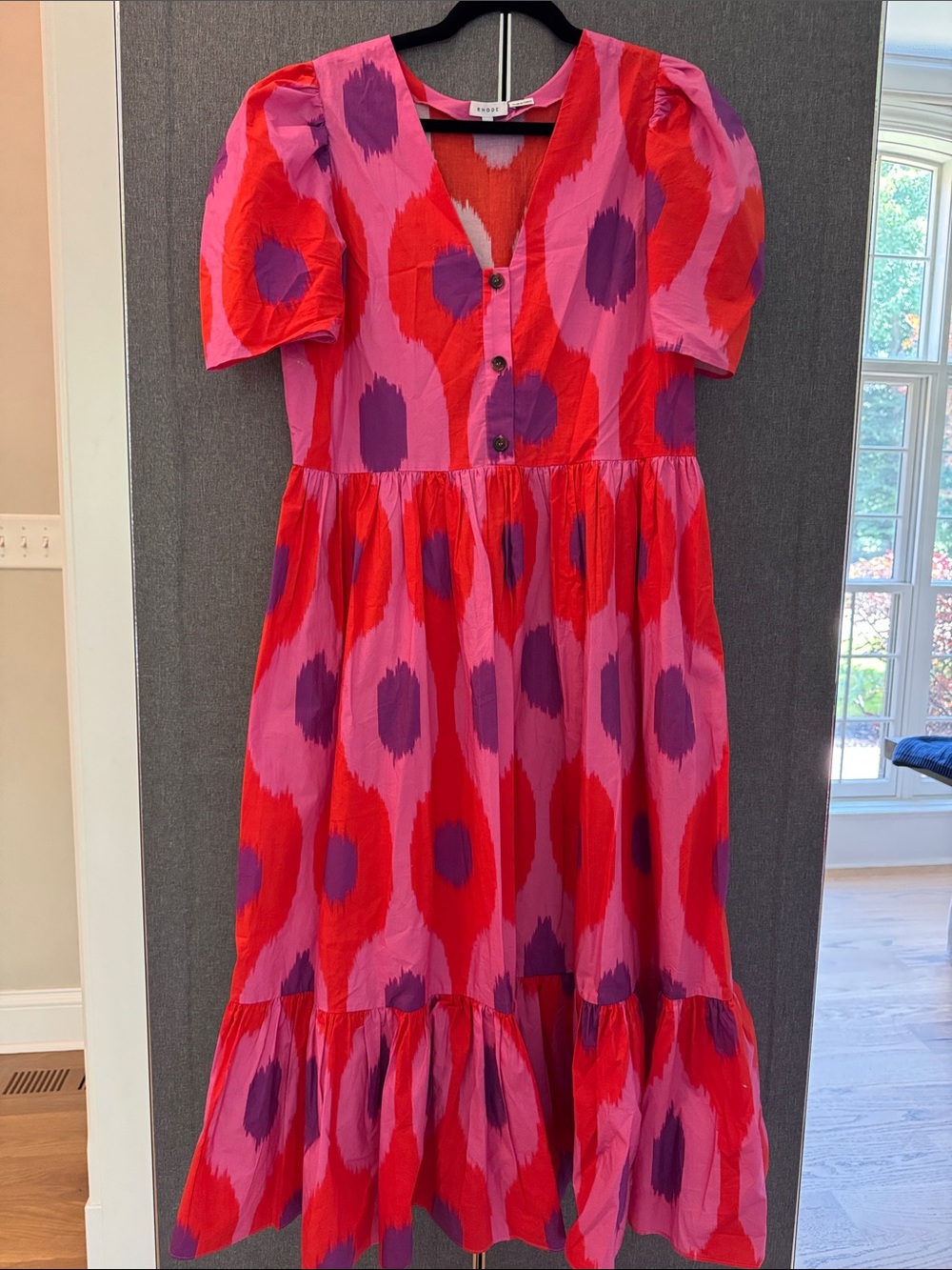 RHODE Pink, Red & Purple Patterned Puff Sleeve Dress